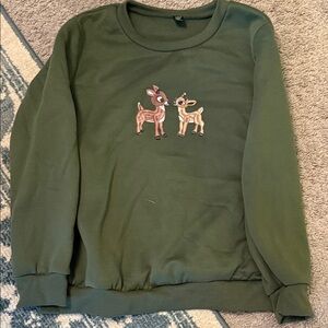 Green Sweatshirt with Deer Design